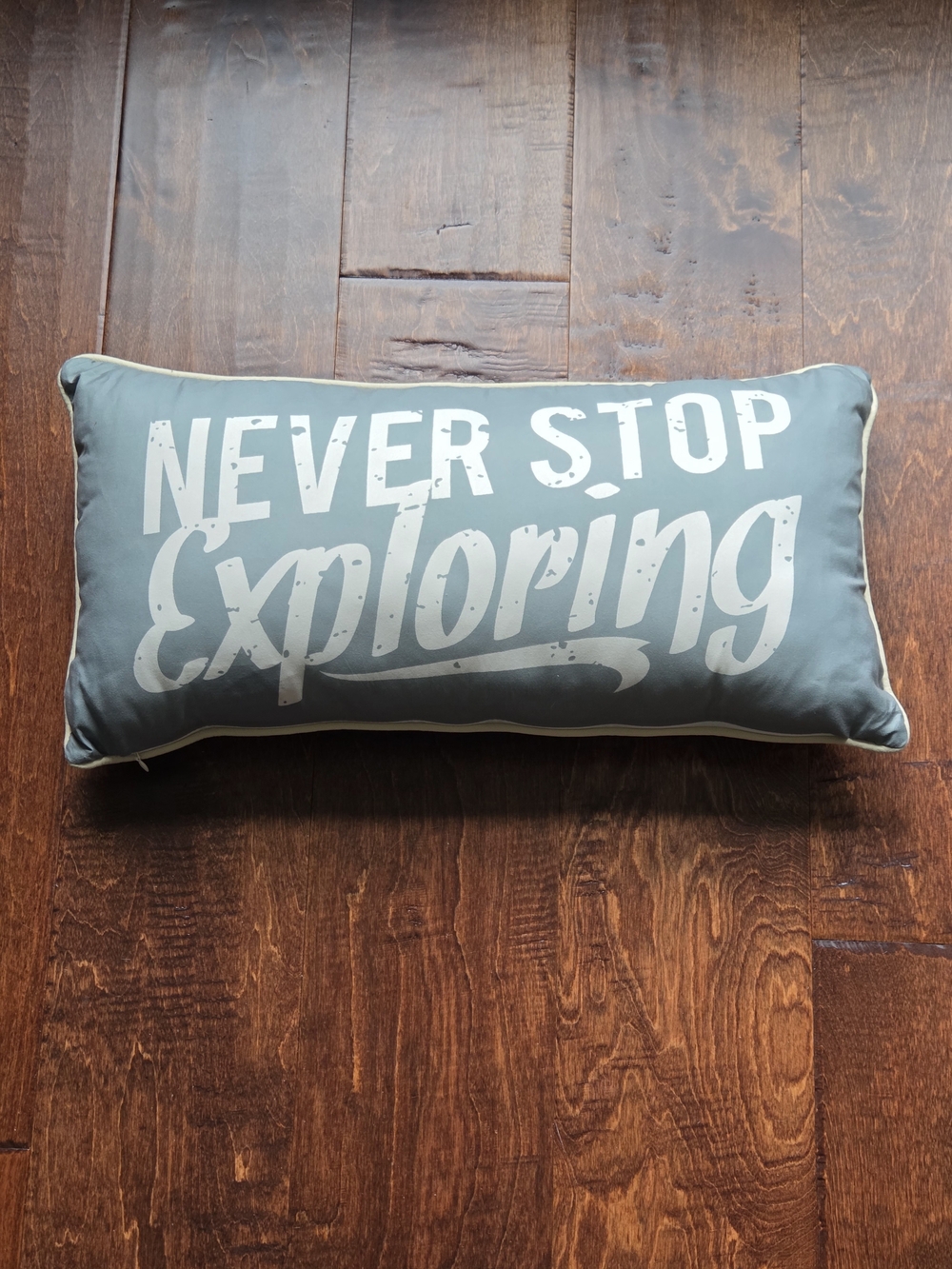 Rustic Never Stop Exploring Decorative Lumbar Pillow - Blue